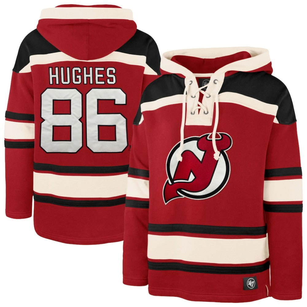 NHL Jack Hughes New Jersey Devils '47 Big & Tall Lace-up Pullover Hoodie