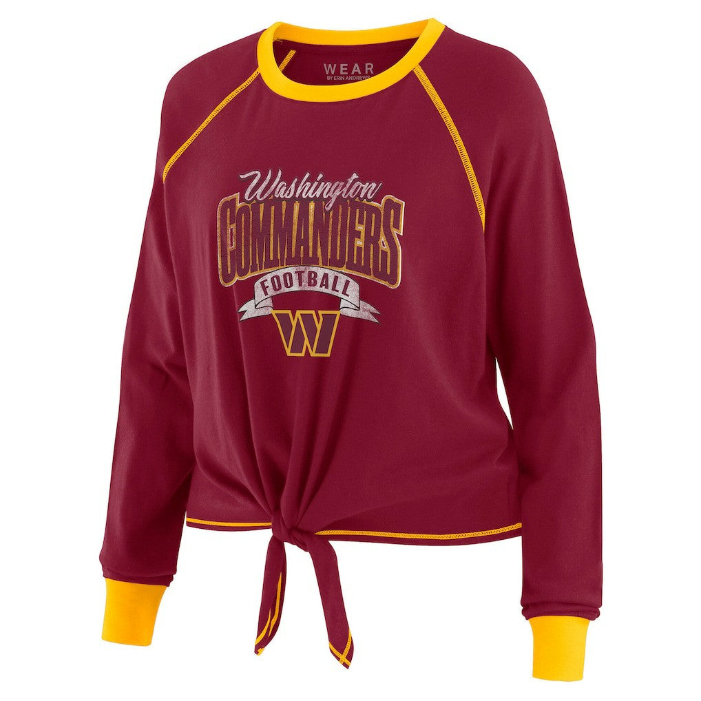 WEAR by Erin Andrews Women's Plus Size Tie-Front Long Sleeve Top - Washington Commanders Tops
