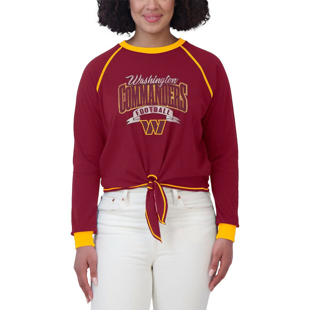 WEAR by Erin Andrews Women's Plus Size Tie-Front Long Sleeve Top - Washington Commanders Tops