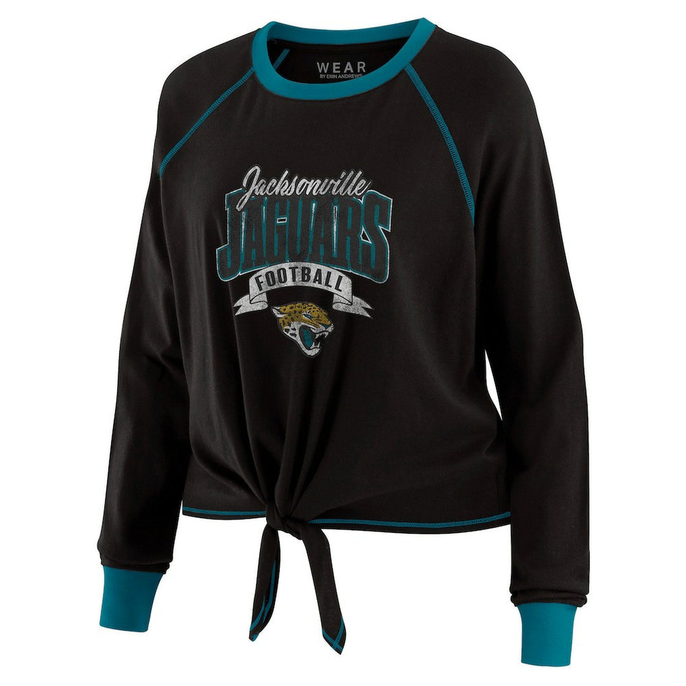WEAR by Erin Andrews Women's Plus Size Tie-Front Long Sleeve Top - Jacksonville Jaguars Tops