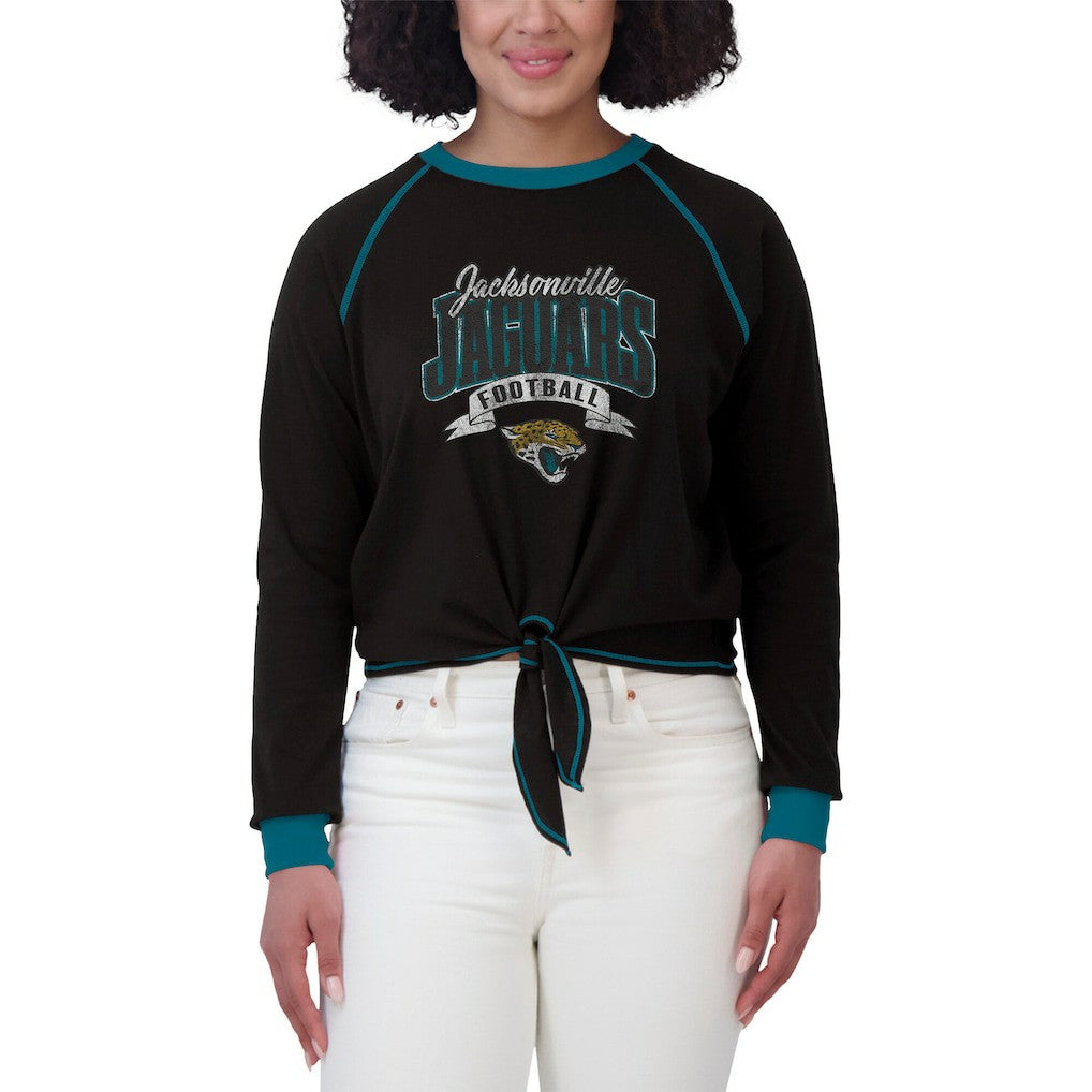 WEAR by Erin Andrews Women's Plus Size Tie-Front Long Sleeve Top - Jacksonville Jaguars Tops