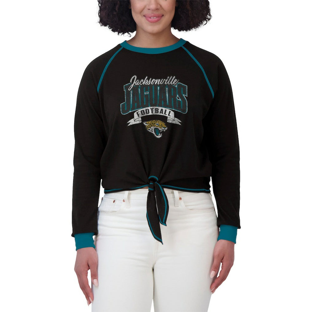 WEAR by Erin Andrews Women's Plus Size Tie-Front Long Sleeve Top - Jacksonville Jaguars Tops