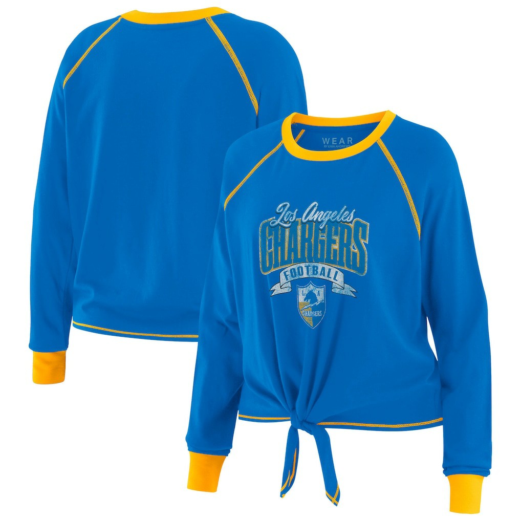 WEAR by Erin Andrews Women's Plus Size Tie-Front Long Sleeve Top - Los Angeles Chargers Tops