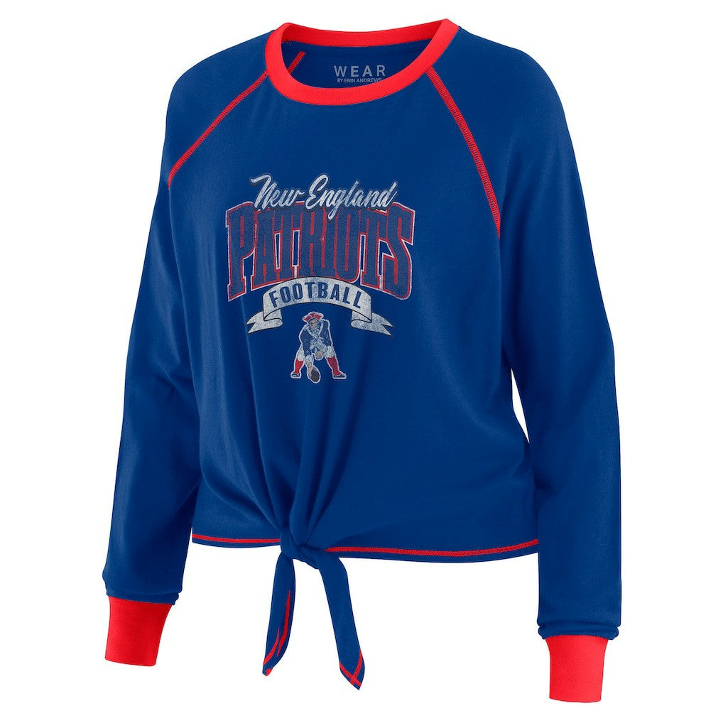 WEAR by Erin Andrews Women's Plus Size Tie-Front Long Sleeve Top - New England Patriots Tops