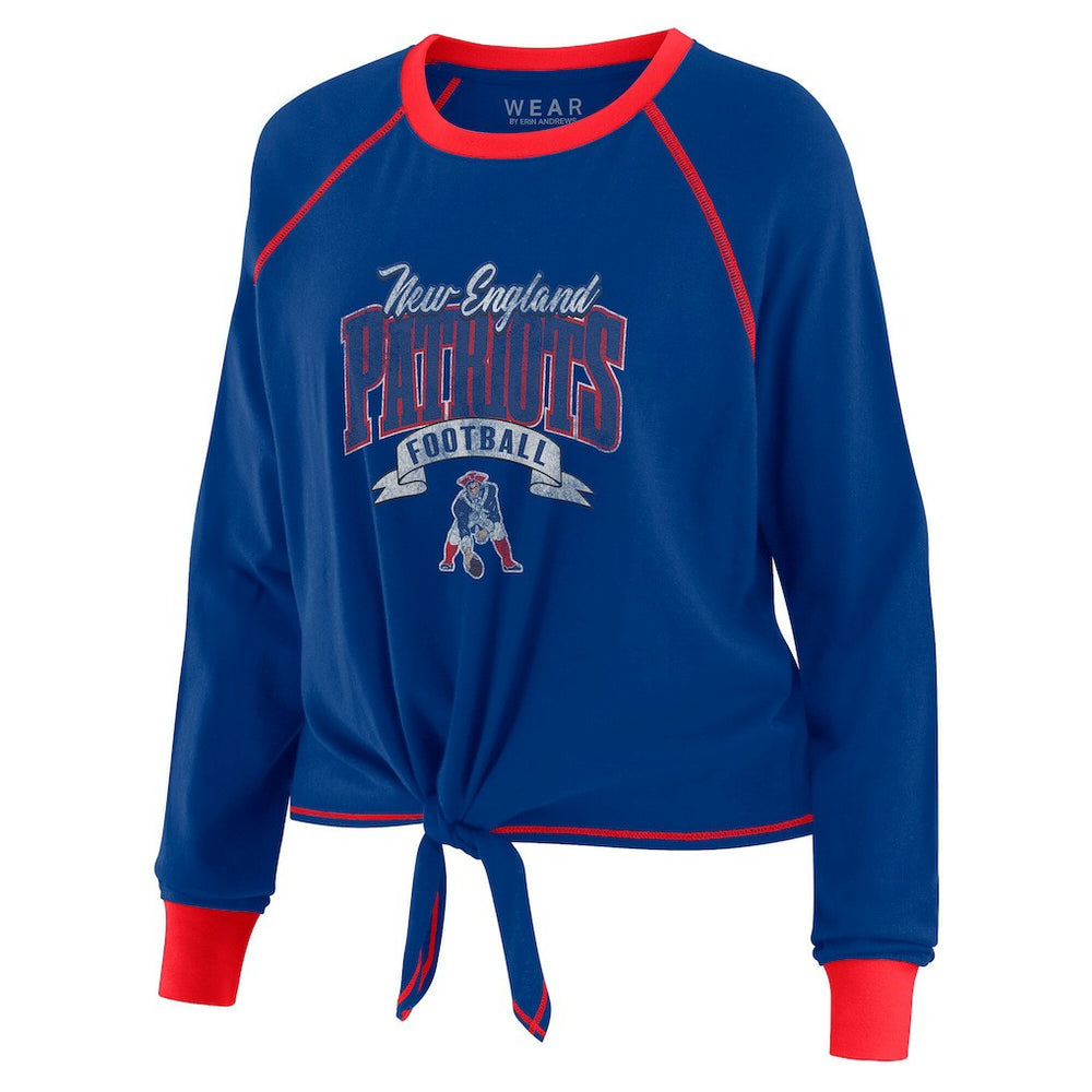 WEAR by Erin Andrews Women's Plus Size Tie-Front Long Sleeve Top - New England Patriots Tops