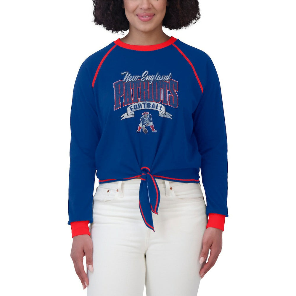 WEAR by Erin Andrews Women's Plus Size Tie-Front Long Sleeve Top - New England Patriots Tops