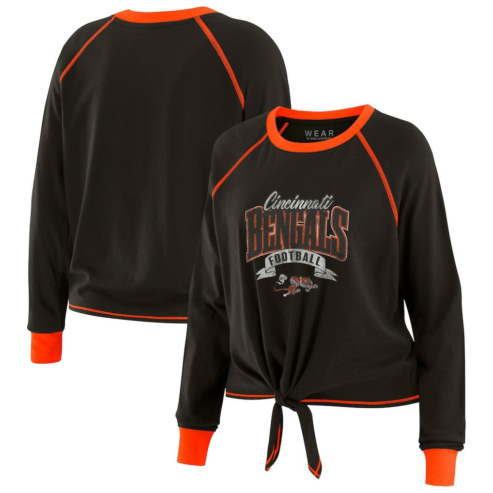 WEAR by Erin Andrews Women's Plus Size Tie-Front Long Sleeve Top - Cincinnati Bengals Tops