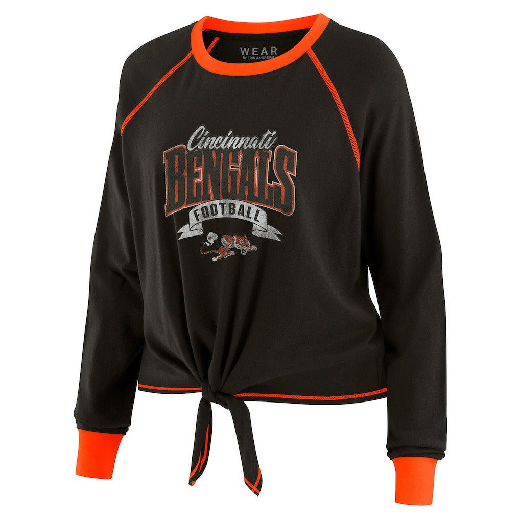 WEAR by Erin Andrews Women's Plus Size Tie-Front Long Sleeve Top - Cincinnati Bengals Tops