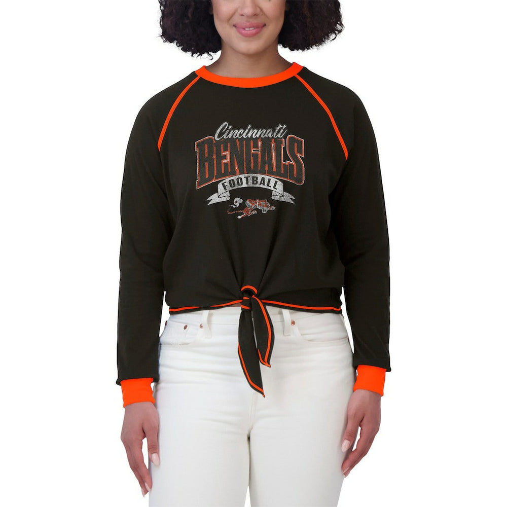 WEAR by Erin Andrews Women's Plus Size Tie-Front Long Sleeve Top - Cincinnati Bengals Tops