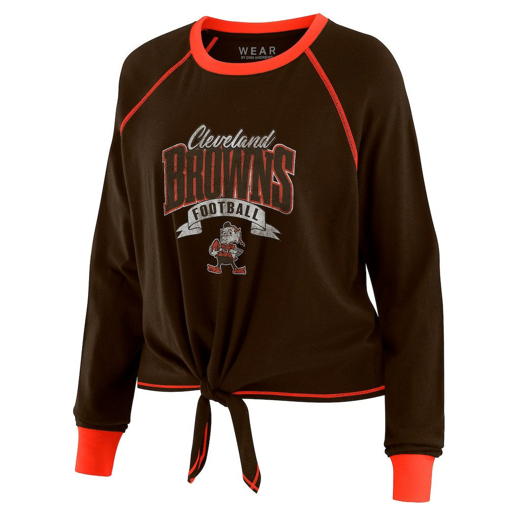 WEAR by Erin Andrews Women's Plus Size Tie-Front Long Sleeve Top - Cleveland Browns Tops