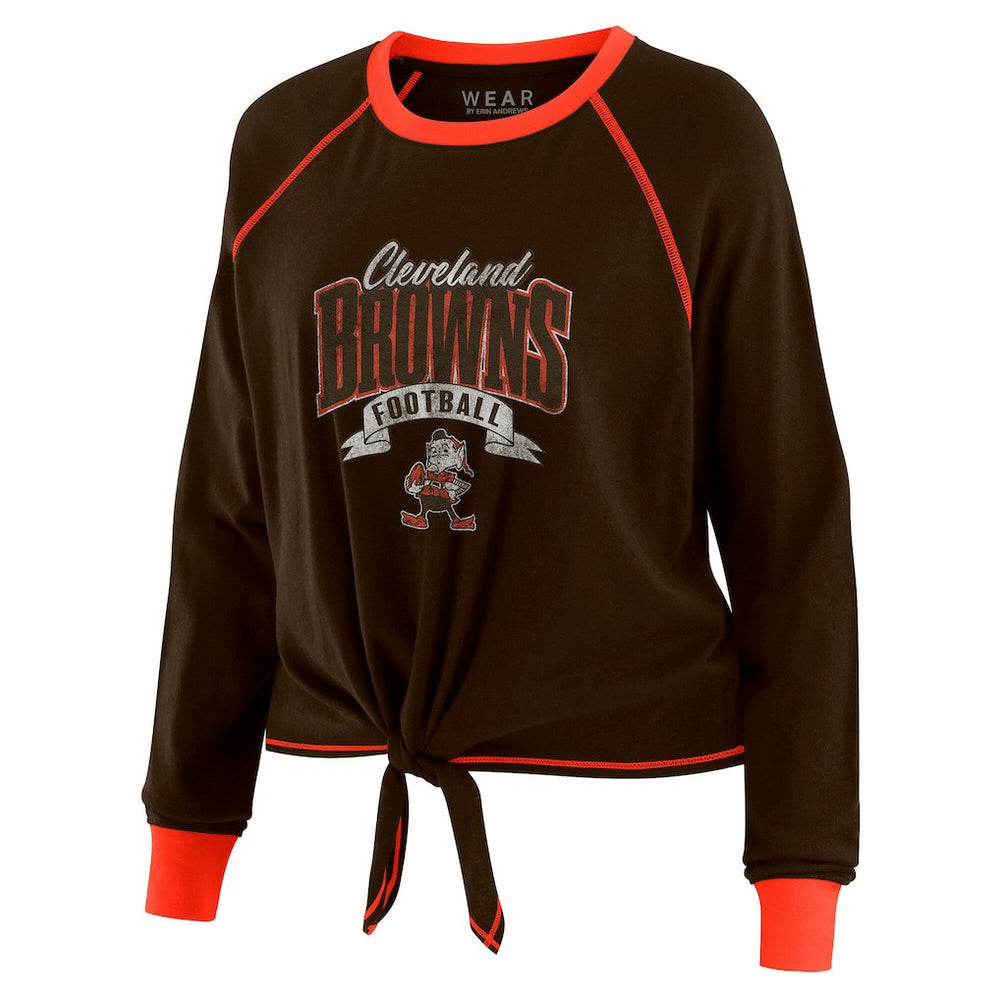 WEAR by Erin Andrews Women's Plus Size Tie-Front Long Sleeve Top - Cleveland Browns Tops