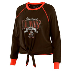 WEAR by Erin Andrews Women's Plus Size Tie-Front Long Sleeve Top - Cleveland Browns Tops