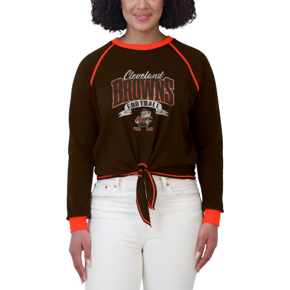 WEAR by Erin Andrews Women's Plus Size Tie-Front Long Sleeve Top - Cleveland Browns Tops