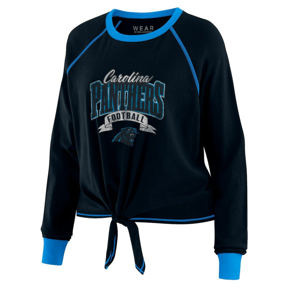 WEAR by Erin Andrews Women's Plus Size Tie-Front Long Sleeve Top - Carolina Panthers Tops