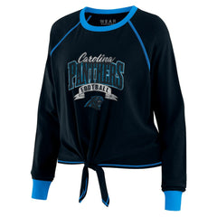 WEAR by Erin Andrews Women's Plus Size Tie-Front Long Sleeve Top - Carolina Panthers Tops