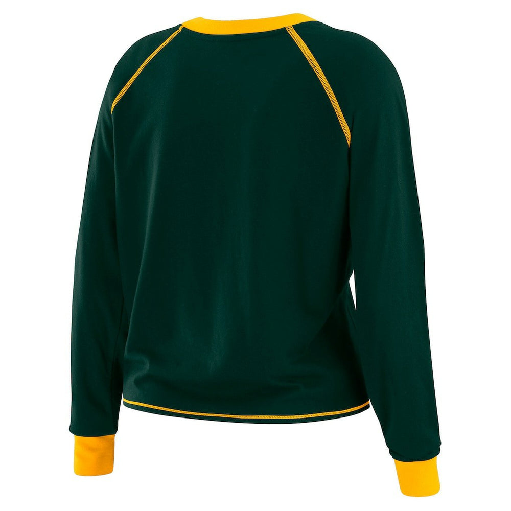 WEAR by Erin Andrews Women's Plus Size Tie-Front Long Sleeve Top - Green Bay Packers Tops