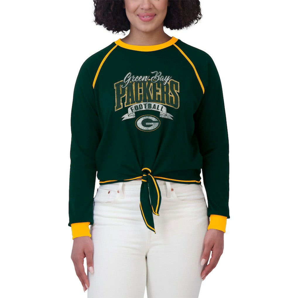 WEAR by Erin Andrews Women's Plus Size Tie-Front Long Sleeve Top - Green Bay Packers Tops