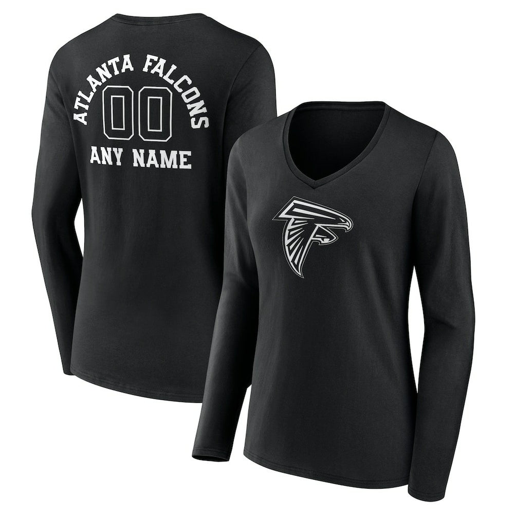 Women's Personalized Name & Number Monochrome Long Sleeve V-Neck T-Shirt - Atlanta Falcons T-shirts