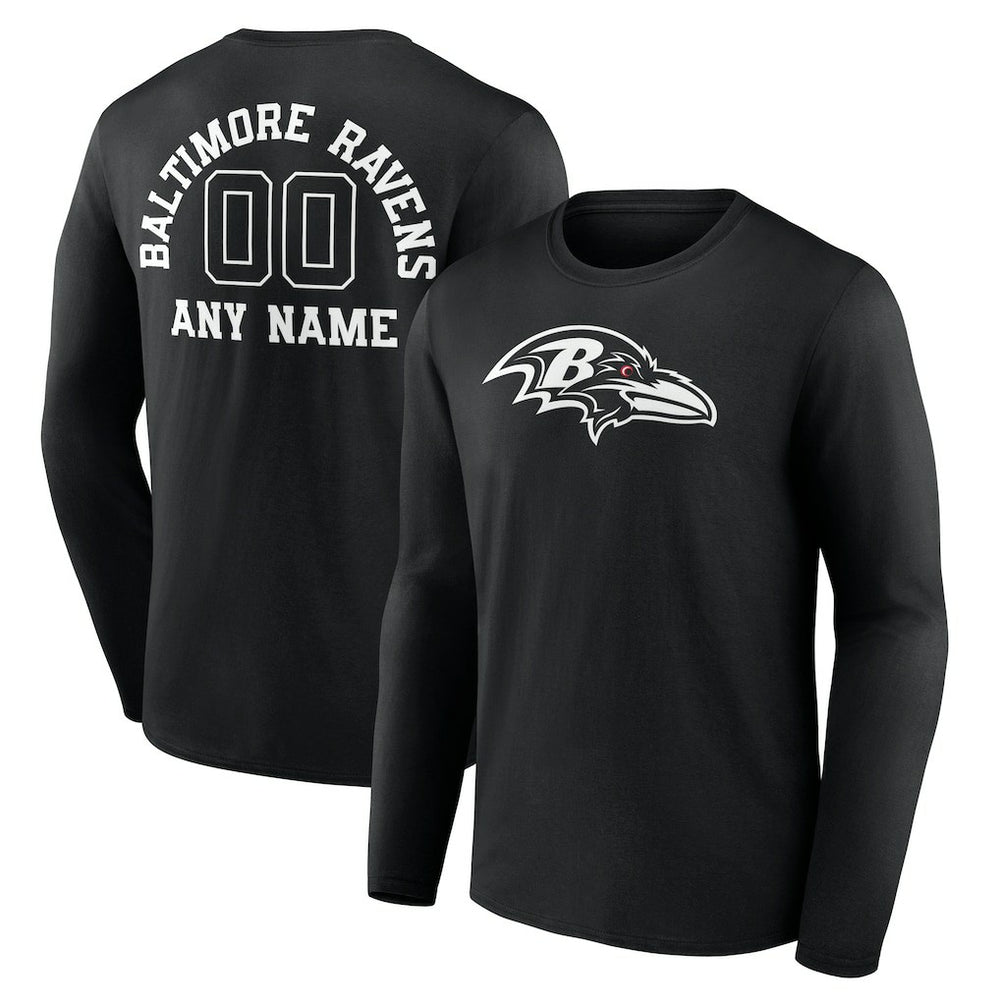 Personalized Name & Number Monochrome Long Sleeve T-Shirt - Baltimore Ravens T-shirts