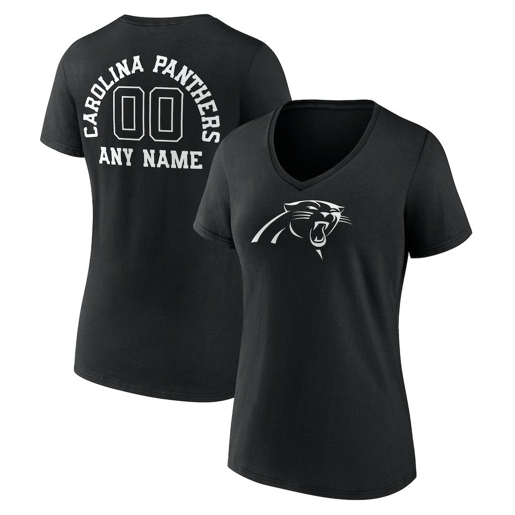 Women's Personalized Name & Number Monochrome V-Neck T-Shirt - Carolina Panthers T-shirts