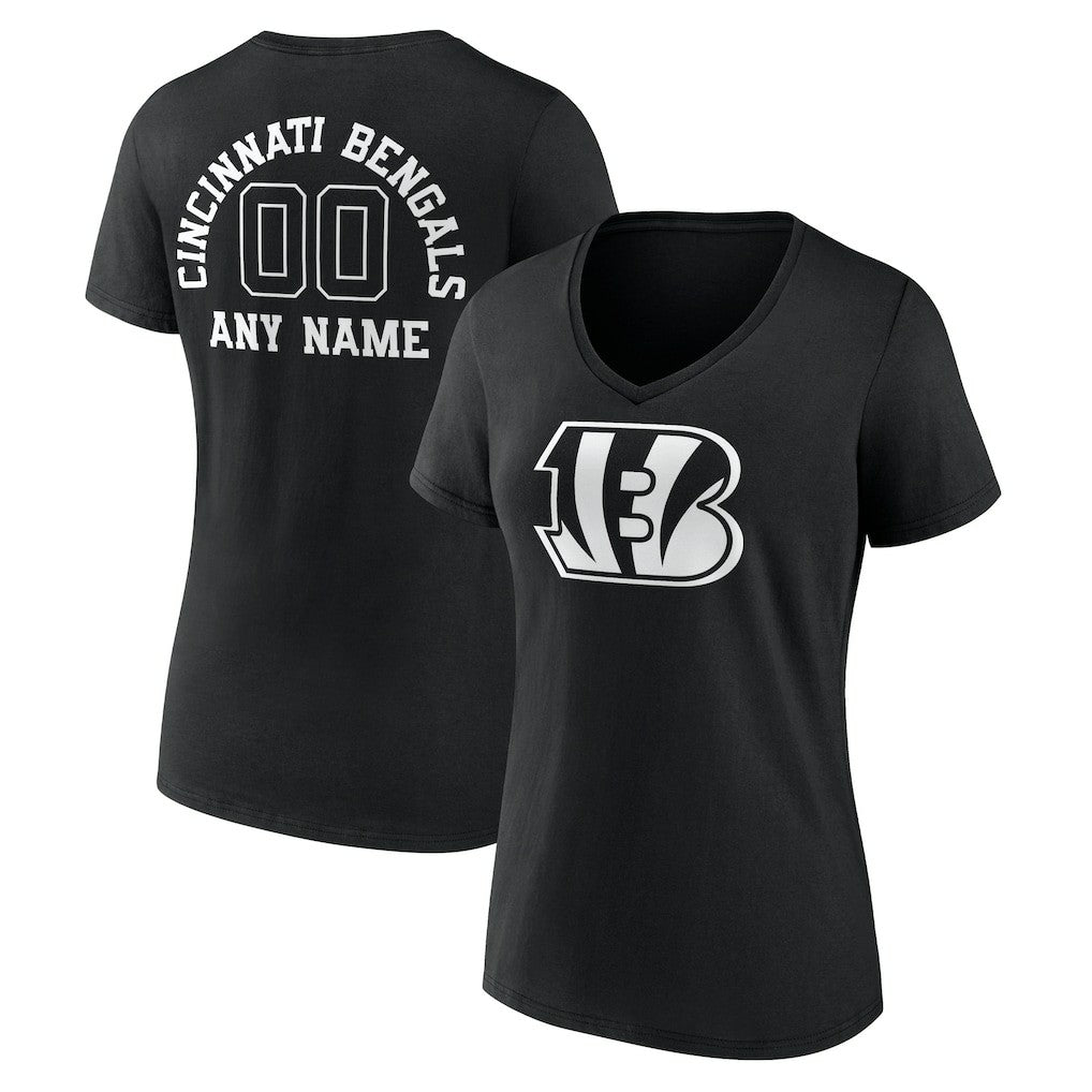 Women's Personalized Name & Number Monochrome V-Neck T-Shirt - Cincinnati Bengals T-shirts
