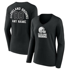 Women's Personalized Name & Number Monochrome Long Sleeve V-Neck T-Shirt - Cleveland Browns T-shirts