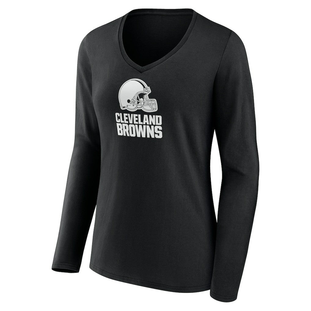Women's Personalized Name & Number Monochrome Long Sleeve V-Neck T-Shirt - Cleveland Browns T-shirts