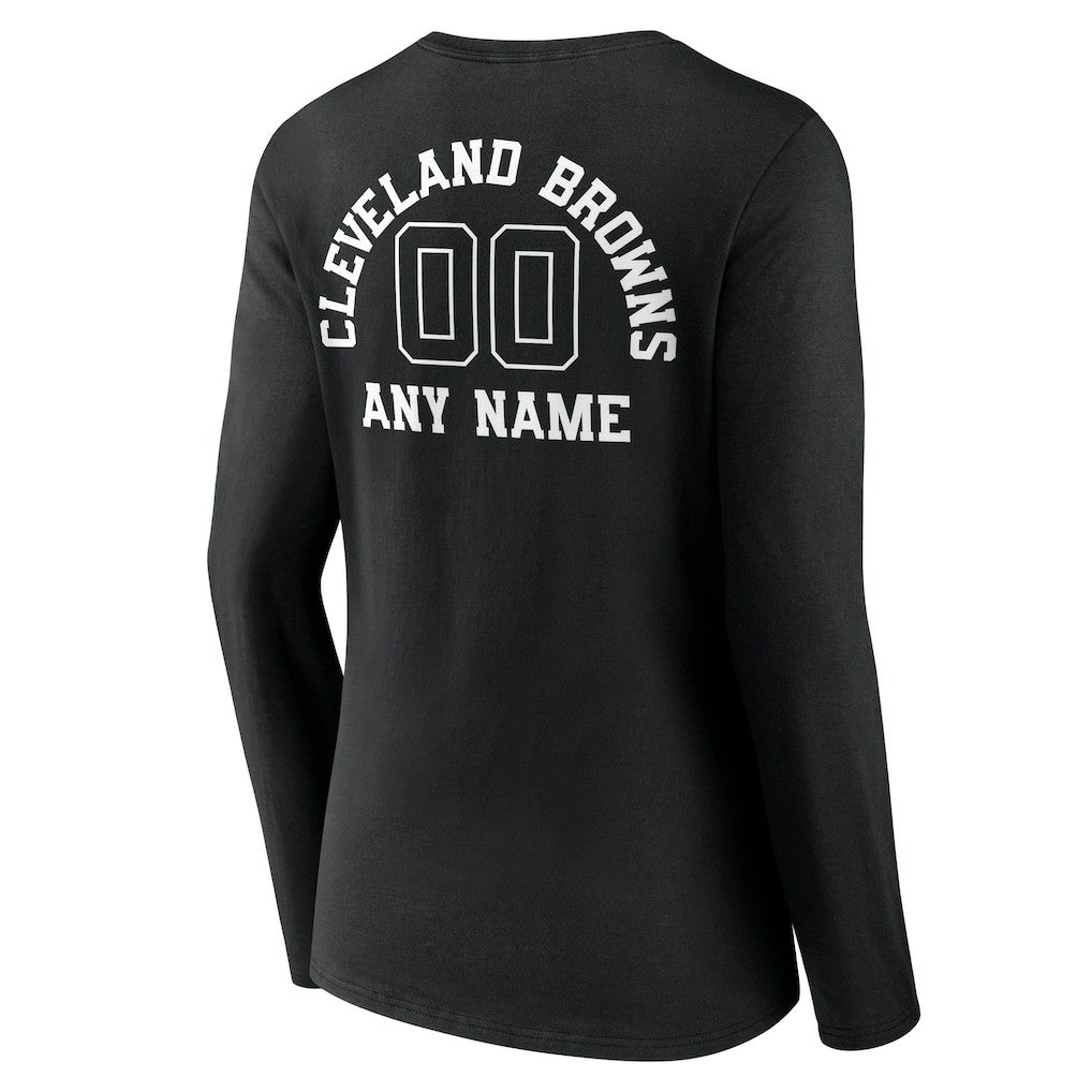 Women's Personalized Name & Number Monochrome Long Sleeve V-Neck T-Shirt - Cleveland Browns T-shirts