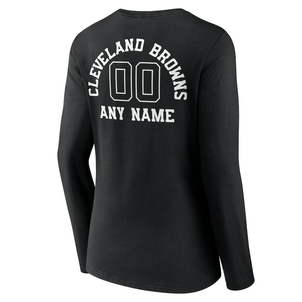 Women's Personalized Name & Number Monochrome Long Sleeve V-Neck T-Shirt - Cleveland Browns T-shirts