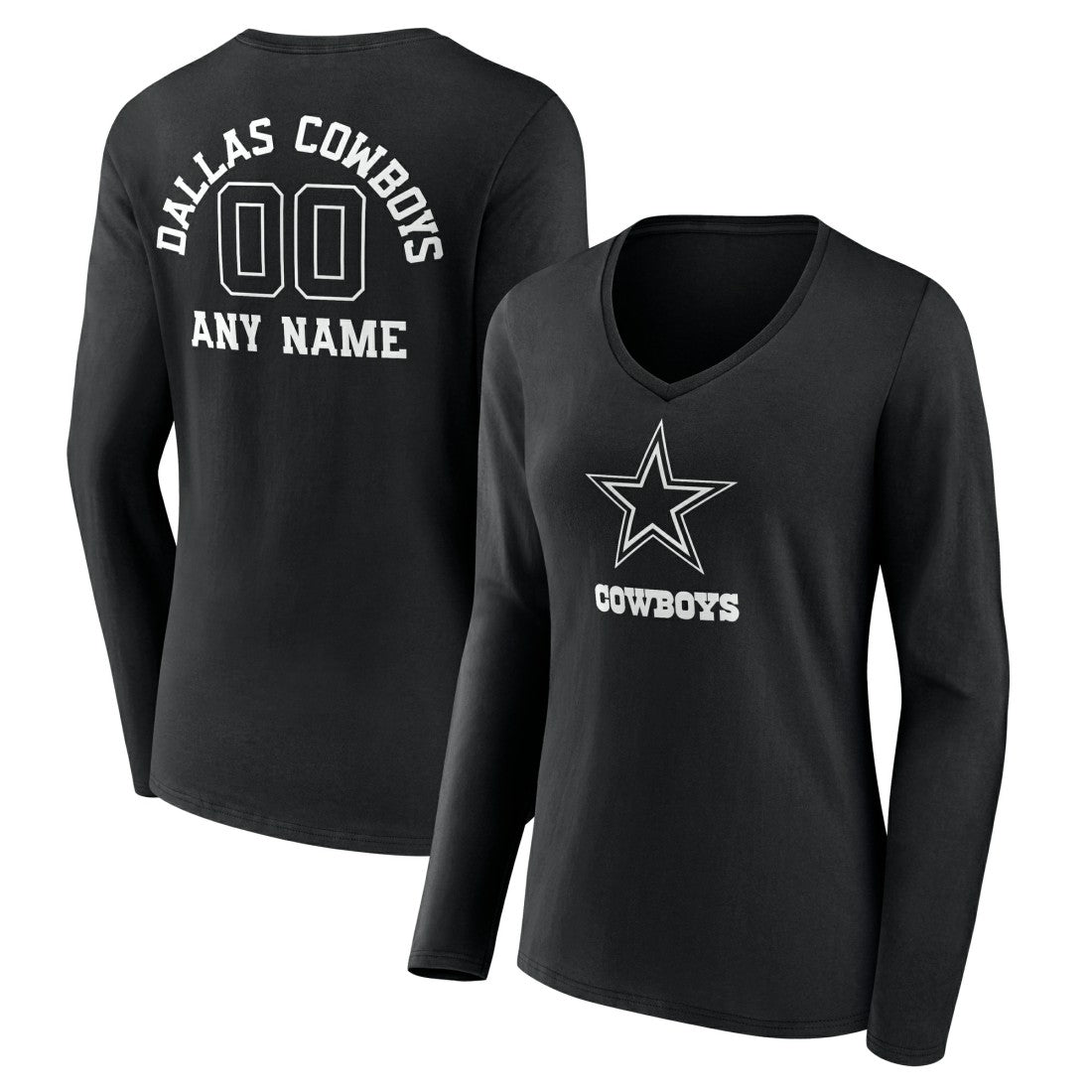 Women's Personalized Name & Number Monochrome Long Sleeve V-Neck T-Shirt - Dallas Cowboys T-shirts