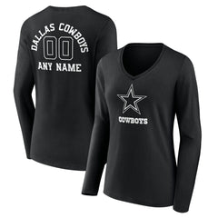 Women's Personalized Name & Number Monochrome Long Sleeve V-Neck T-Shirt - Dallas Cowboys T-shirts