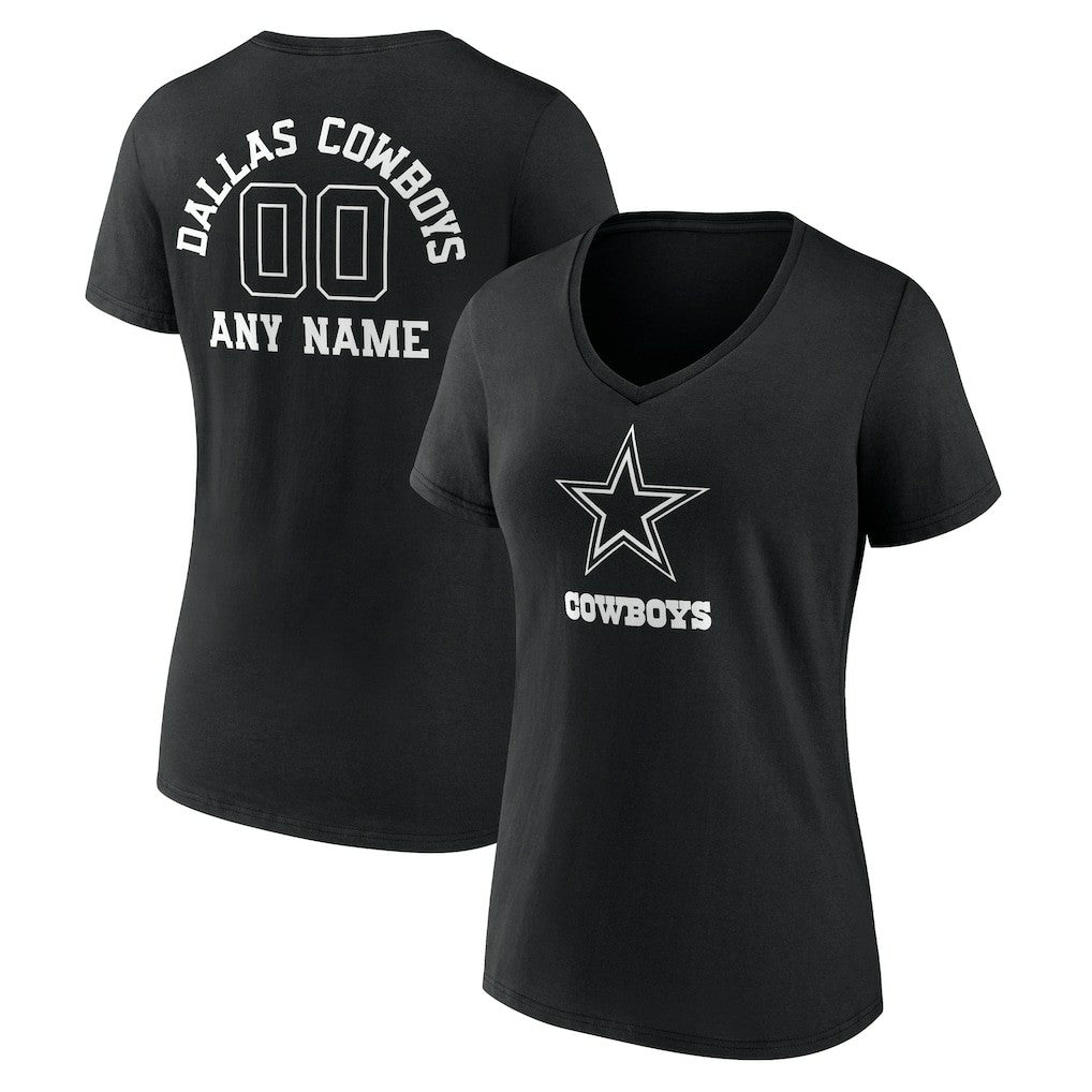 Women's Personalized Name & Number Monochrome V-Neck T-Shirt - Dallas Cowboys T-shirts
