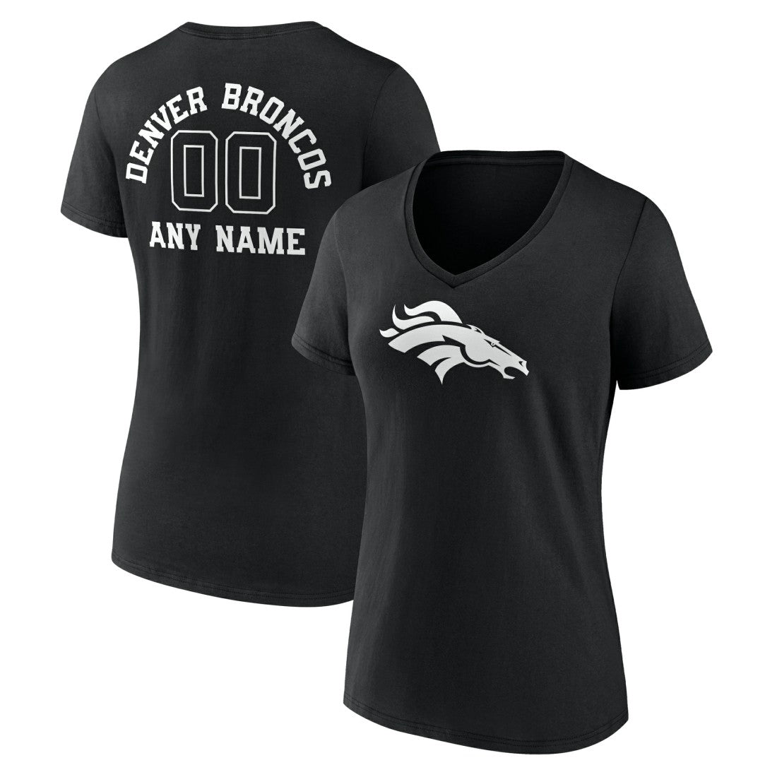 Women's Personalized Name & Number Monochrome V-Neck T-Shirt - Denver Broncos T-shirts