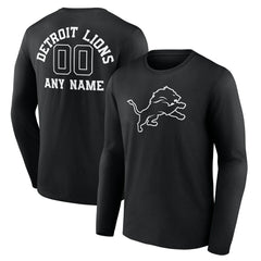 Personalized Name & Number Monochrome Long Sleeve T-Shirt - Detroit Lions T-shirts
