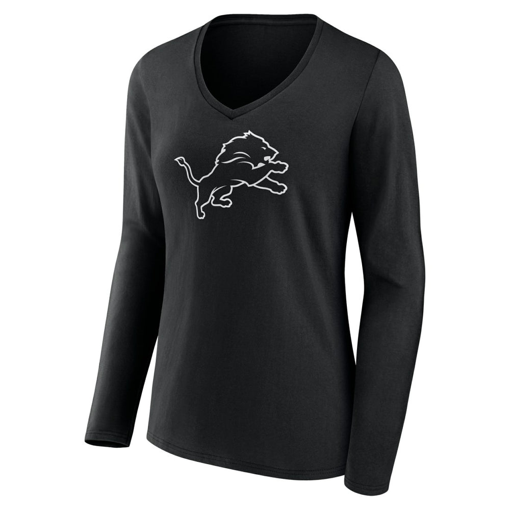 Women's Personalized Name & Number Monochrome Long Sleeve V-Neck T-Shirt - Detroit Lions T-shirts