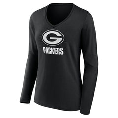 Women's Personalized Name & Number Monochrome Long Sleeve V-Neck T-Shirt - Green Bay Packers T-shirts
