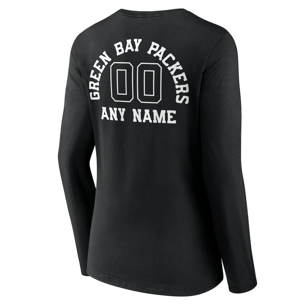 Women's Personalized Name & Number Monochrome Long Sleeve V-Neck T-Shirt - Green Bay Packers T-shirts