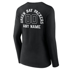 Women's Personalized Name & Number Monochrome Long Sleeve V-Neck T-Shirt - Green Bay Packers T-shirts