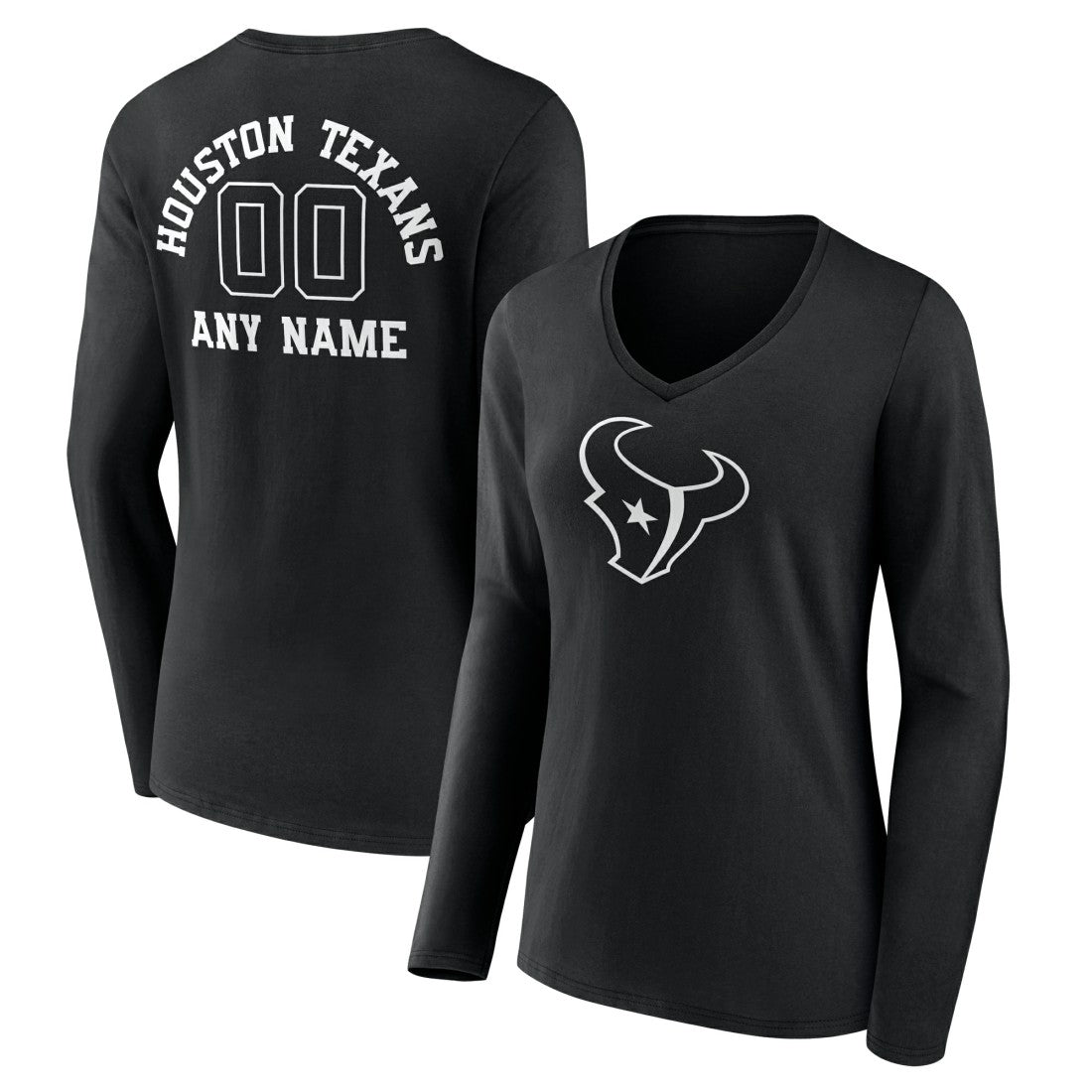 Women's Personalized Name & Number Monochrome Long Sleeve V-Neck T-Shirt - Houston Texans T-shirts