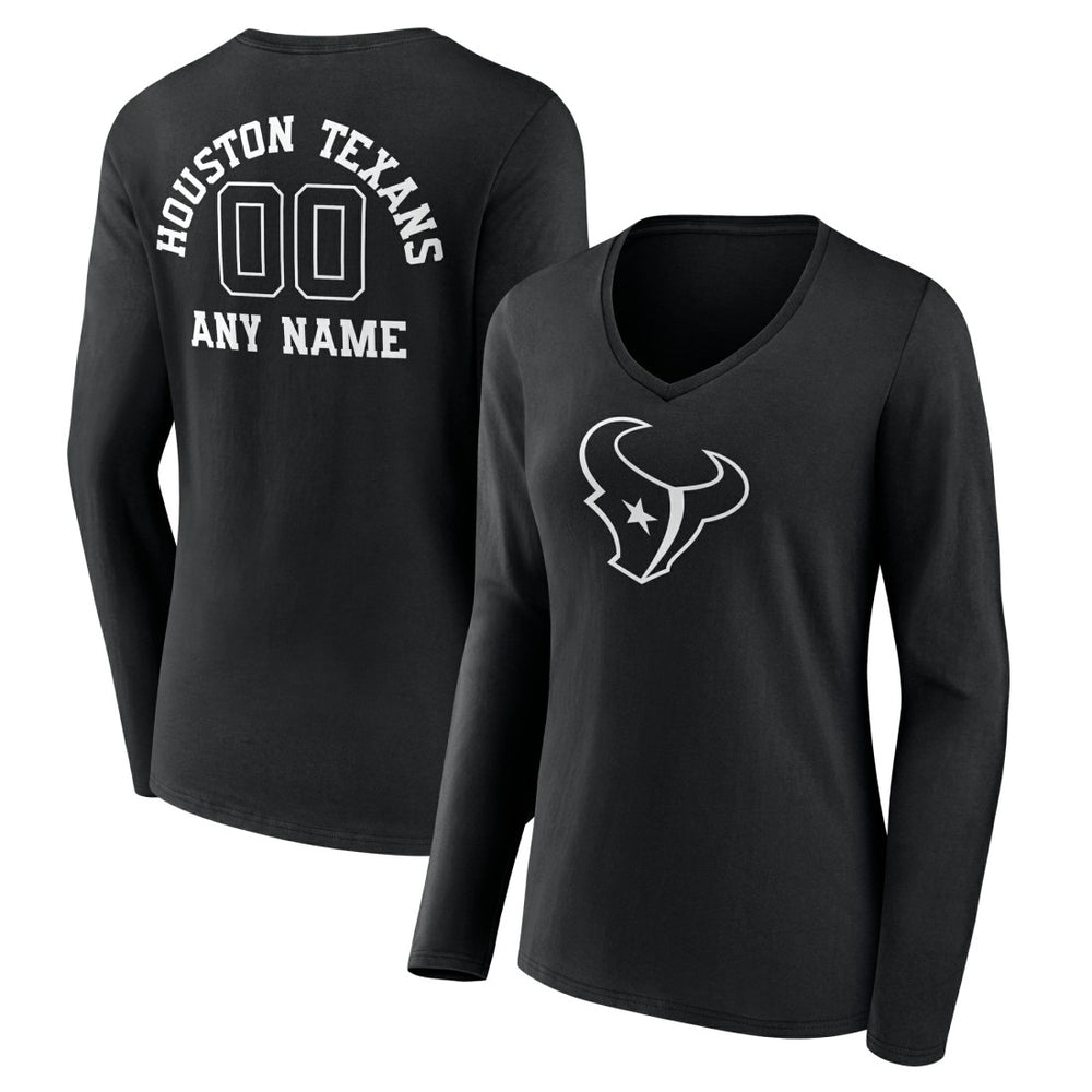 Women's Personalized Name & Number Monochrome Long Sleeve V-Neck T-Shirt - Houston Texans T-shirts