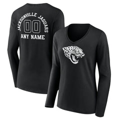 Women's Personalized Name & Number Monochrome Long Sleeve V-Neck T-Shirt - Jacksonville Jaguars T-shirts
