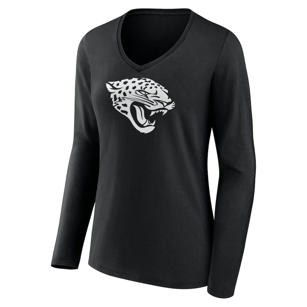 Women's Personalized Name & Number Monochrome Long Sleeve V-Neck T-Shirt - Jacksonville Jaguars T-shirts
