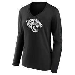 Women's Personalized Name & Number Monochrome Long Sleeve V-Neck T-Shirt - Jacksonville Jaguars T-shirts