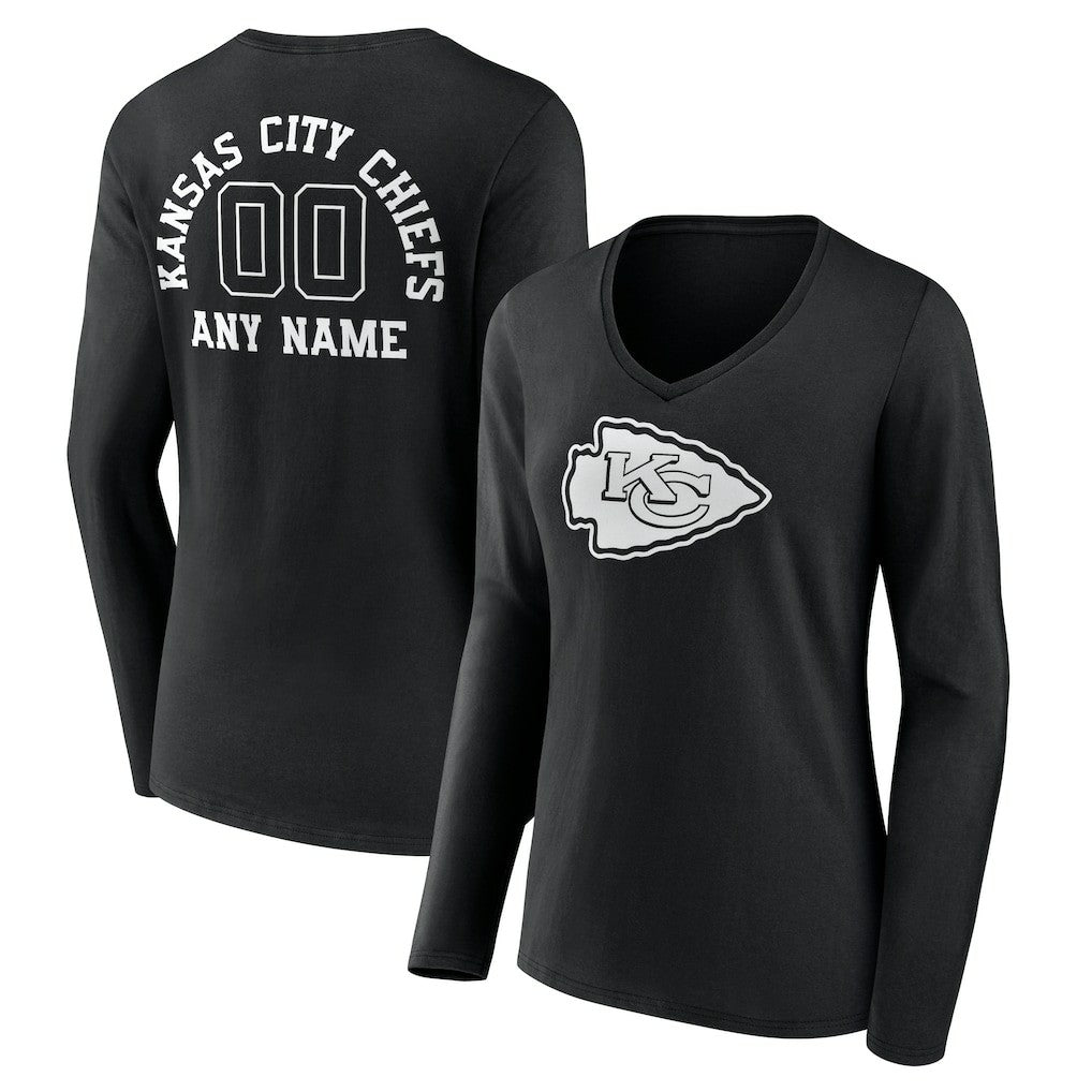 Women's Personalized Name & Number Monochrome Long Sleeve V-Neck T-Shirt - Kansas City Chiefs T-shirts