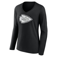 Women's Personalized Name & Number Monochrome Long Sleeve V-Neck T-Shirt - Kansas City Chiefs T-shirts
