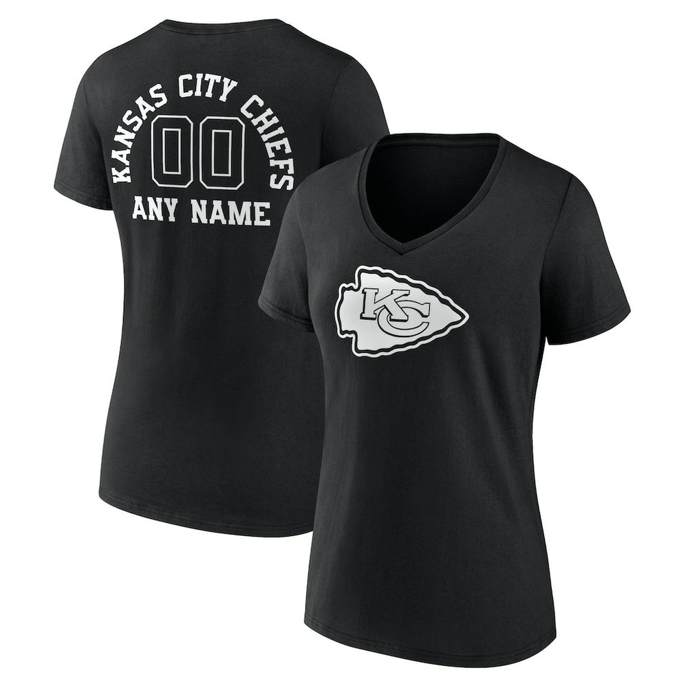 Women's Personalized Name & Number Monochrome V-Neck T-Shirt - Kansas City Chiefs T-shirts