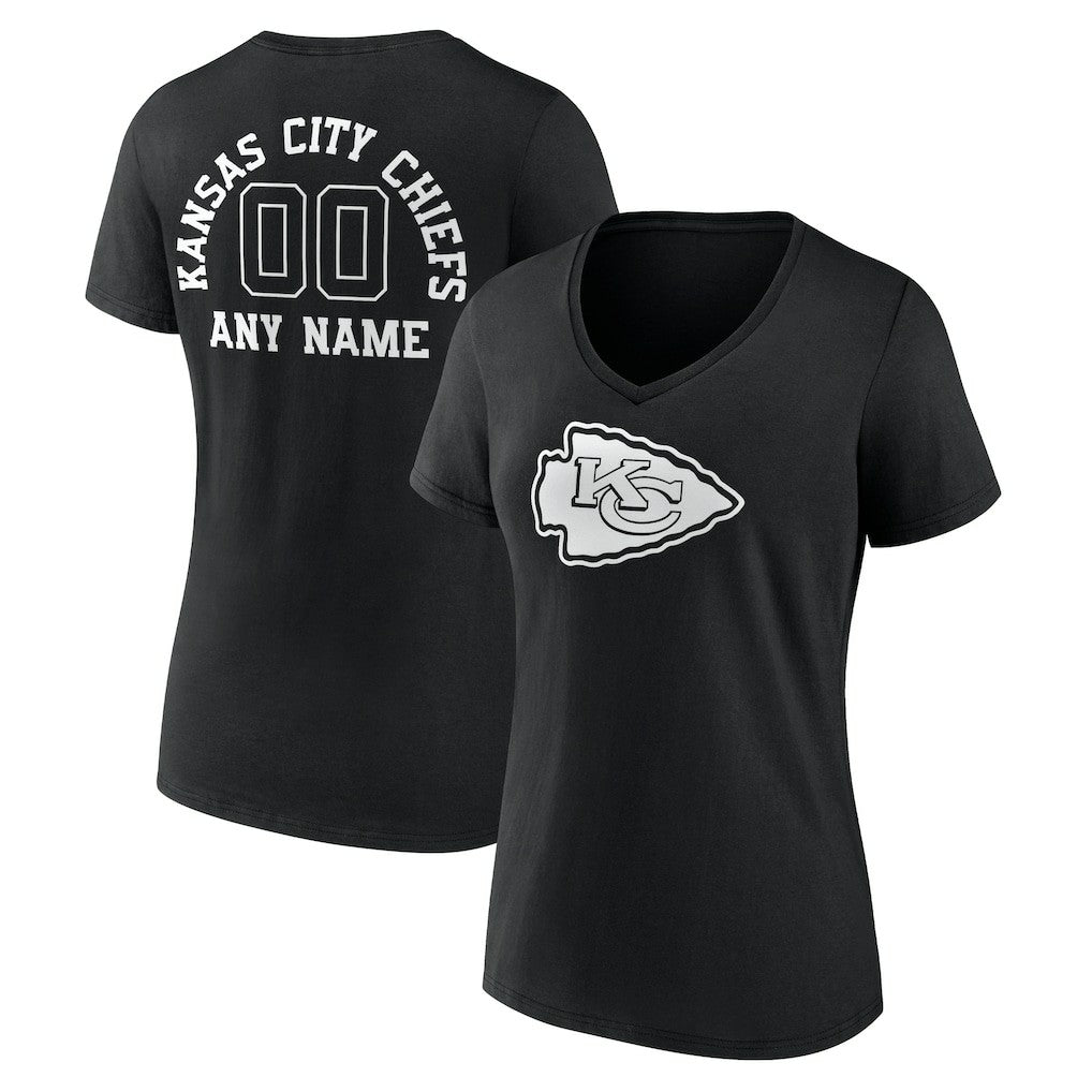 Women's Personalized Name & Number Monochrome V-Neck T-Shirt - Kansas City Chiefs T-shirts