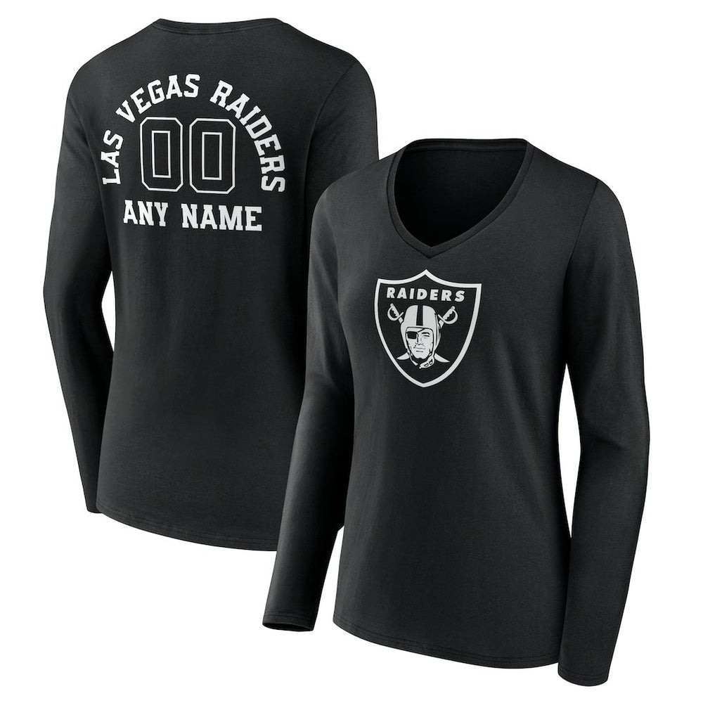 Women's Personalized Name & Number Monochrome Long Sleeve V-Neck T-Shirt - Las Vegas Raiders T-shirts
