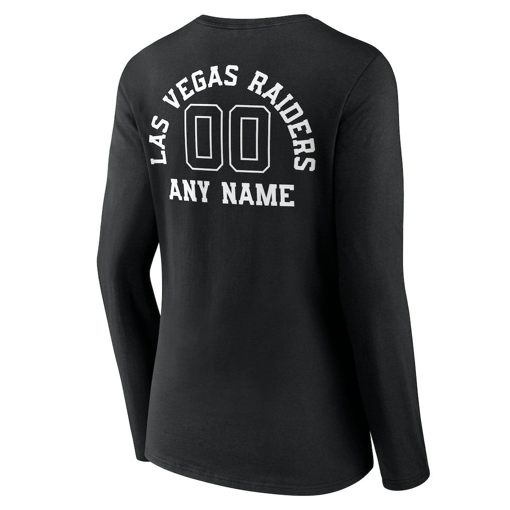 Women's Personalized Name & Number Monochrome Long Sleeve V-Neck T-Shirt - Las Vegas Raiders T-shirts