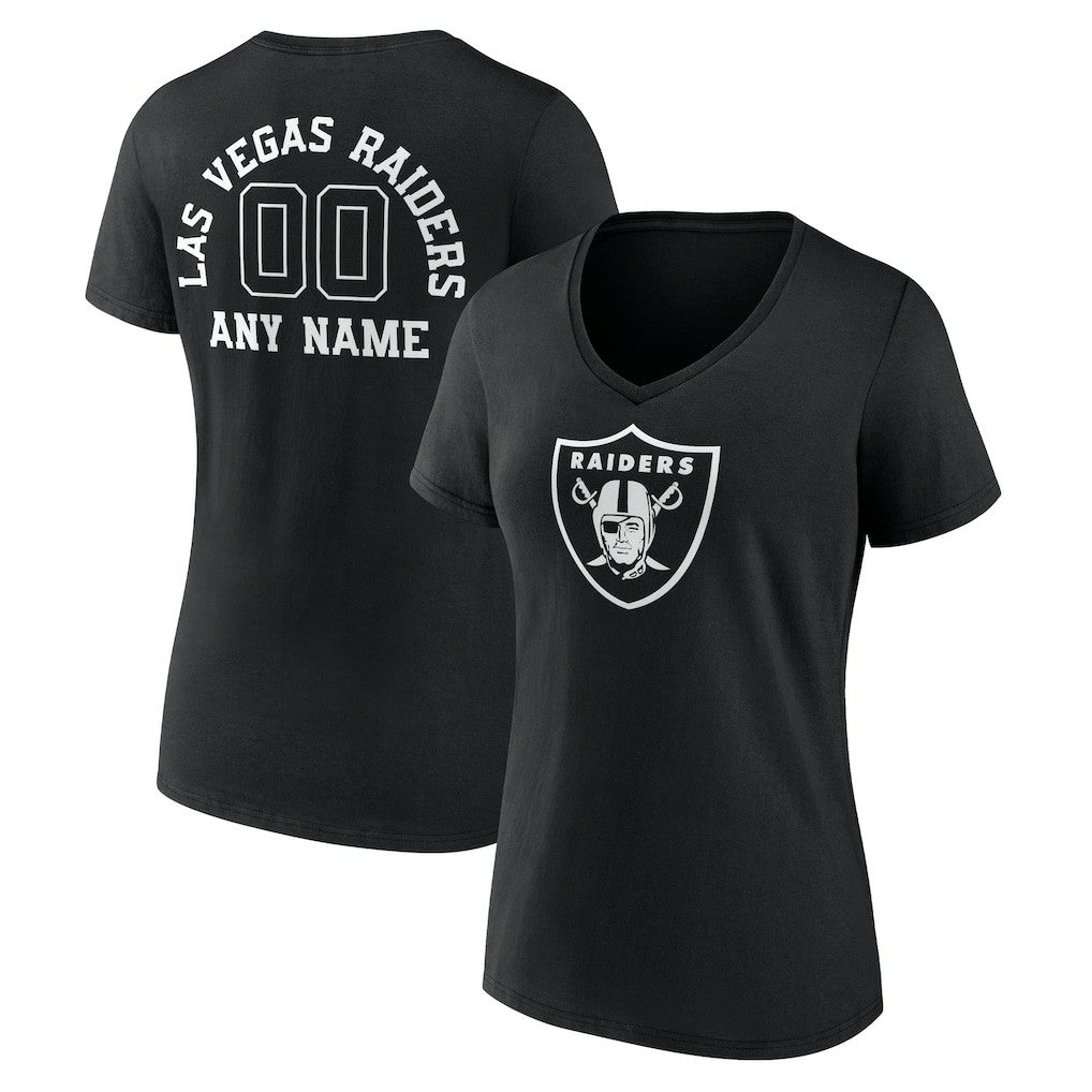 Women's Personalized Name & Number Monochrome V-Neck T-Shirt - Las Vegas Raiders T-shirts